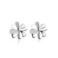 Sterling Silver šperky náušnice, 925 Sterling Silver, Four Leaf Clover, platina á, hypo alergické & pro ženy, 8x8mm, Prodáno By Pair