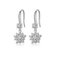 Cubic Zirconia Micro άνοιγαν Sterling Silver Σκουλαρίκι, 925 ασημένιο ασήμι, Νιφάδα χιονιού, επιπλατινωμένα, υποαλλεργικά & μικρο ανοίξει κυβικά ζιρκονία & για τη γυναίκα, 9.80x25mm, Sold Με Ζεύγος