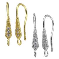 Blås Hook Earwire, Mässing, plated, micro bana cubic zirconia, fler färger för val, 4x25x11mm,1mm, Hål:Ca 2mm, 20Pairs/Lot, Säljs av Lot