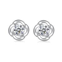 Cubic Zirconia Micro άνοιγαν Sterling Silver Σκουλαρίκι, 925 ασημένιο ασήμι, Four Leaf Clover, υποαλλεργικά & μικρο ανοίξει κυβικά ζιρκονία & για τη γυναίκα, 9x9mm, Sold Με Ζεύγος