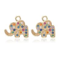 Befestigter Zirkonia Messing Anhänger, Elephant, goldfarben plattiert, Micro pave Zirkonia, metallische Farbe plattiert, 12x12mm, Bohrung:ca. 2mm, 20PCs/Menge, verkauft von Menge