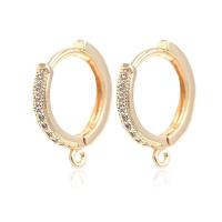 Componenti a cerchio per orecchino in ottone, placcato color oro, Micro spianare cubic zirconia, placcato color metallo, 15x16mm, Foro:Appross. 2mm, 20Pairspaio/lotto, Venduto da lotto