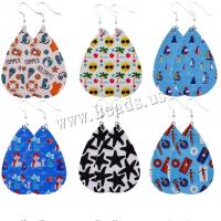 Earring Jewelry PU Leather with Zinc Alloy Teardrop printing & for woman Sold By Lot