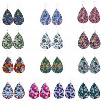 Earring Jewelry PU Leather with Zinc Alloy Teardrop printing & for woman Sold By Lot