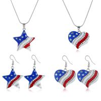 Zink legering Smykke sæt, ørering & halskæde, Zinc Alloy, USA flag mønster & forskellige stilarter for valg & emalje & med rhinestone, 28x32mm,30x32mm, Solgt af sæt