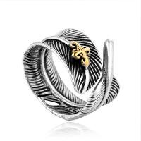 Titanium Stål Cuff fingerring, Feather, forgyldt, forskellig størrelse for valg & for mennesket, flere farver til valg, 12mm, Solgt af PC