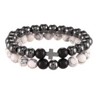 Bracelet homme, Abrazine Stone, avec Magnésite, poli, élastique & pour homme, Longueur Environ 7.3 pouce, 2Strandstoron/fixé, Vendu par fixé