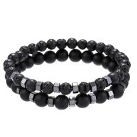 De Armband van mensen, Abrazine Stone, met Lava, elastische & voor de mens, Lengte Ca 7.3 inch, 2strengen/Stel, Verkocht door Stel