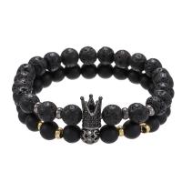 Los hombres de la pulsera y del brazalete, Piedra Abrazine, con lava, elástico & micro arcilla de zirconia cúbica & para hombre, longitud aproximado 7.3 Inch, 2Strandsfilamento/Set, Vendido por Set