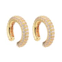 laiton Clip boucle d’oreille, Placage, pavé de micro zircon & pour femme, plus de couleurs à choisir, protéger l'environnement, sans nickel, plomb et cadmium, 16x4mm, 2pairescouple/lot, Vendu par lot