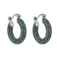 Orecchini cerchietti Hoop ottone, placcato, Micro spianare cubic zirconia & per la donna, nessuno, 25x5mm, 2Pairspaio/lotto, Venduto da lotto