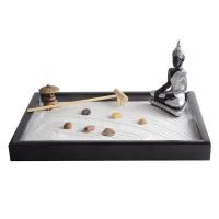 Fibreboard voor middelste dichtheid Zen Sandbox Ornament, Plein, half handgemaakte, voor thuis en op kantoor, zwart, 250x178x22mm, Verkocht door PC