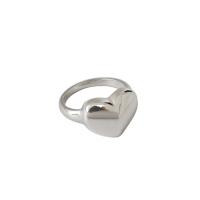 Sterling Silver Jewelry Finger Ring, 990 Sterling Silver, Croí, dath airgid plated, do bhean, 10.6x13.3mm, 2.3mm, Méid:4, Díolta De réir PC