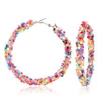 Plastic Hoop Earring, med Zinc Alloy, forskellige stilarter for valg & for kvinde, blandede farver, 65x65mm, Solgt af par