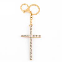 Key Chain, Messing, Kryds, forgyldt, Micro Pave cubic zirconia, flere farver til valg, 51x158mm, Solgt af PC