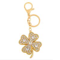 Key Chain, Messing, Four Leaf Clover, forgyldt, Micro Pave cubic zirconia, flere farver til valg, 53x133mm, Solgt af PC