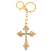 Key Chain, Messing, Kryds, forgyldt, Micro Pave cubic zirconia, flere farver til valg, 51x142mm, Solgt af PC