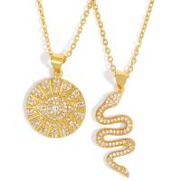 Kubieke Zirkoon Micro Pave Brass Ketting, Messing, met 1.97 inch extender keten, 18K verguld, verschillende stijlen voor de keuze & micro pave zirconia, metallic kleur plated, 13x29mm, Per verkocht Ca 17.7 inch Strand