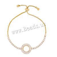 Cilindrata Zircone Bracciale in ottone micro pavimenta, Placcato oro 18K, Regolabile & stili diversi per la scelta & Micro spianare cubic zirconia & per la donna & cavo, placcato color metallo, 13x19mm, Venduto per Appross. 9.1 pollice filo