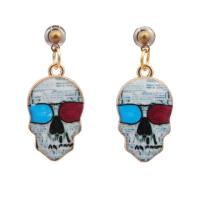 Boucles d'oreilles en alliage de zinc, avec émail, crane, Placage, le style de punk & unisexe, plus de couleurs à choisir, 70x50x30mm, Vendu par paire