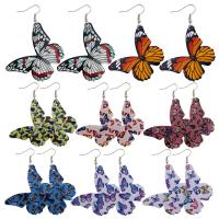 PU Drop Earring, Butterfly, udskrivning, forskellige design til valg & for kvinde, flere farver til valg, 52x1.70x71mm, Solgt af par