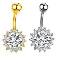 Stainless Steel Belly Ring Flower plated micro pave cubic zirconia & for woman 25.50mm Sold By PC