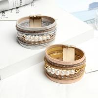 Bracelet cordon en cuir, avec perle & strass, Placage, multicouche & Style bohème & pour femme, plus de couleurs à choisir, protéger l'environnement, sans nickel, plomb et cadmium, 100x33mm, Vendu par PC