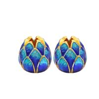 Cloisonne gyöngyök, Sárgaréz, lótusz, galvanizált, DIY, kék, 10*10mm, Által értékesített PC