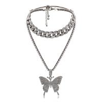 Collier de mode Multi couche, alliage de zinc, papillon, Placage, pour femme & avec strass, plus de couleurs à choisir, 56mm, Vendu par Environ 15.7 pouce brin