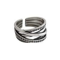 925 sterling silver Cuff finger ring, antik silver pläterad, justerbar & micro bana cubic zirconia & för kvinna, 11.2mm, 16.5mm, Storlek:6, Säljs av PC