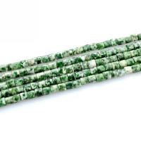 Green Spot Kamenné korálky, Přírodní kámen, Sloupec, lesklý, DIY, zelený, nikl, olovo a kadmium zdarma, 4x4mm, Cca 100PC/Strand, Prodáno za Cca 15.7 inch Strand