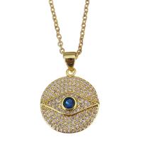 Messing halskettingen, met roestvast stalen ketting, met 2 inch extender keten, gold plated, micro pave zirconia & voor vrouw, metallic kleur plated, 17x19.5mm,1.5mm, Per verkocht Ca 17 inch Strand