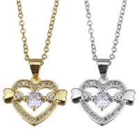 Cubic Zircon Micro Pave Brass Necklace with stainless steel chain with 1.5 inch extender chain Heart plated micro pave cubic zirconia & for woman & hollow 1.5mm Sold Per Approx 17 Inch Strand