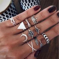 Zinc Alloy ring Set, sølvfarvet forgyldt, 10 stykker & for kvinde & sværte, nikkel, bly & cadmium fri, Solgt af sæt