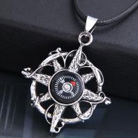 Sinc Alloy Jewelry muince, le PU, Compás, dath airgid plated, do fear & blacken, nicil, luaidhe & caidmiam saor in aisce, 42x42mm, Díolta Per Thart 21.7 Inse Snáithe