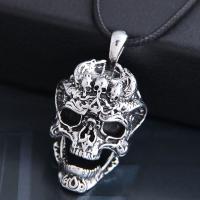 hombres collar, aleación de zinc, con Cuero de PU, Calavera, chapado en color de plata, para hombre & ennegrezca, libre de níquel, plomo & cadmio, 50x28mm, Vendido para aproximado 21.7 Inch Sarta