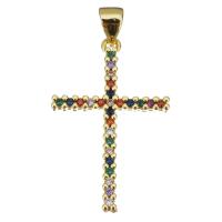 Mässing Cross hängen, plated, mode smycken & DIY & med cubic zirconia, nickel, bly och kadmium gratis, 18x18x2mm, Hål:Ca 3.5x4mm, 10PC/Lot, Säljs av Lot