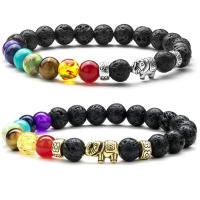 Gemstone Armbånd, Lava, med Elastiktråd, forgyldt, mode smykker & Unisex & forskellige stilarter for valg, flere farver til valg, 8mm, Solgt Per 7.5 inch Strand