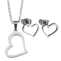 Fashion Stainless Steel Jewelry Sets Stud Earring & necklace Heart plated fashion jewelry & for woman 1.5mm Length 17 Inch Sold By Set