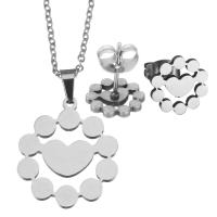 Set di gioielli in acciaio inox, Orecchino a bottone & Collana, placcato, gioielli di moda & per la donna, 19x22.5mm,1.5mm,9.5x10mm, Lunghezza 17 pollice, Venduto da set