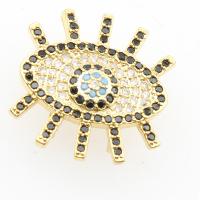 Messing Slide Charm, Boze oog, plated, DIY & micro pave zirconia, gouden, 19.2*18.2*5.78mm, Gat:Ca 11mm, 5PC/Lot, Verkocht door Lot