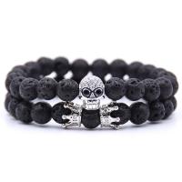 Gemstone Natural Lava Beads Bracelets Skull Charms fashion jewelry & micro pave cubic zirconia Sold By Set