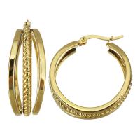 Mens acier inoxydable Hoop boucles d'oreilles, Placage, bijoux de mode & pour femme, Or, 11x32mm, Vendu par paire