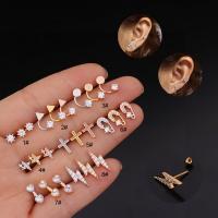 Pendientes Piercing de Oreja en Acero Inoxidable, chapado, micro arcilla de zirconia cúbica & para mujer & mixto, más colores para la opción, 0.8mm,6mm,3mm, 8PCs/Set, Vendido por Set