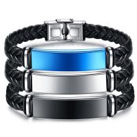 Pulseira masculina, Partículas de aço, with Couro, polido, pulseira trançada & padrão de laser & para o homem, Mais cores pare escolha, 220,41*12*9mm, vendido por Strand