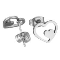 acero inoxidable Stud aretes, Pendiente de stud, Corazón, chapado, Joyería & para mujer, 10x8.50mm, Vendido por Set