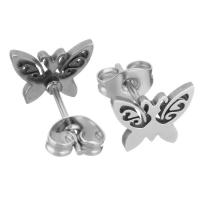 acciaio inox Stud orecchino Set, Orecchino a bottone, Farfalla, placcato, gioielli di moda & per la donna, 9x7mm, Venduto da set