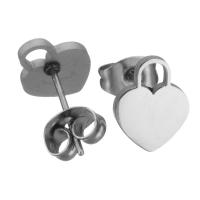 acier inoxydable Stud Set, Boucle d’oreille stud, coeur, Placage, bijoux de mode & pour femme, 7.50x10mm, Vendu par fixé