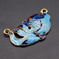 Pendenti perline in cloisonne, ottone, Pesce rosso, placcato color oro, DIY & smalto & foro doppio, assenza di nichel,piombo&cadmio, 38x27mm, 10PC/borsa, Venduto da borsa