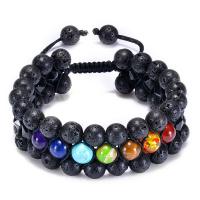 Pulseras de Gemas Estilo Woven Ball, lava, Esférico, Sostenible & multicapa, Negro, 8mm, Vendido para 7.5-11.8 Inch Sarta